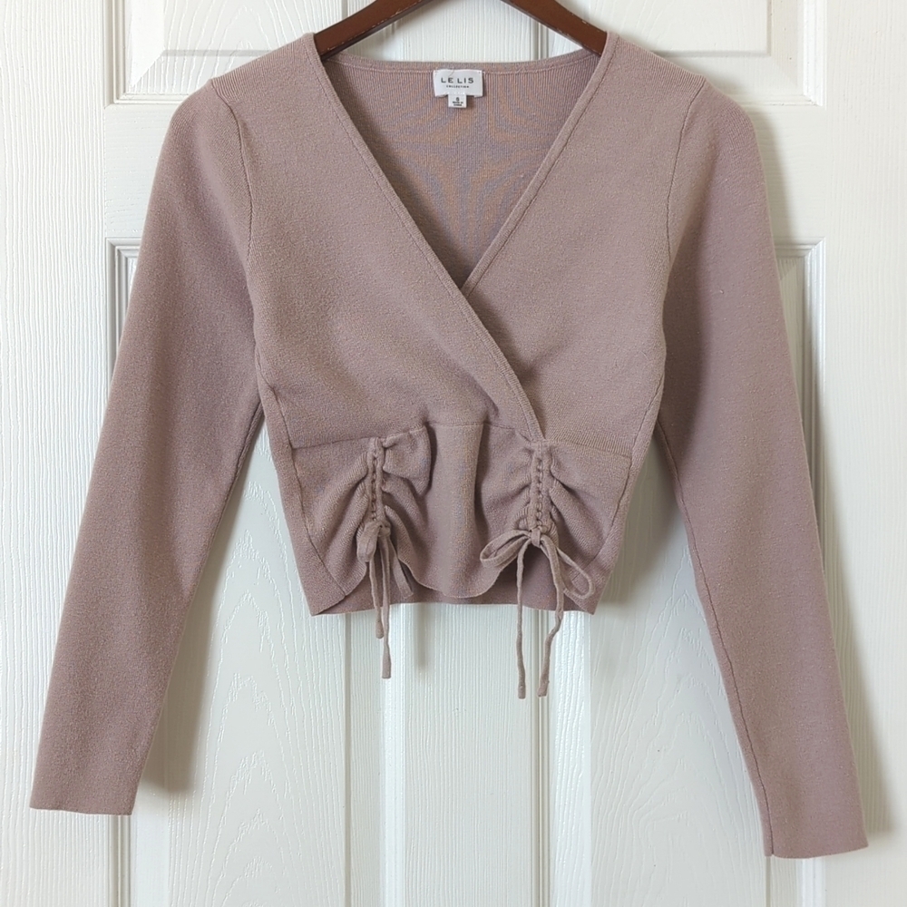 Le Lis Surplice V-neck Cinched Hem Long Sleeve Cropped Top Mauve Purple Small